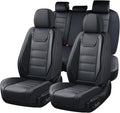 Coverado Car Seat Covers Full Set, Seat Covers for Cars, Car Seat Protector Waterproof, Leather Car Seat Cushion, Universal Interior Covers Seat Protectors for Most Cars Black
