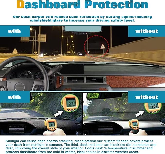 x xotic tech Center Console Dashboard Mat Pre-Cut Non-Slip Sunshield Sun Glare Protector Dash Carpet Pad Black Cover Compatible with Chevrolet Silverado or GMC Sierra 2007-2013,w/One Golve Box-Type B