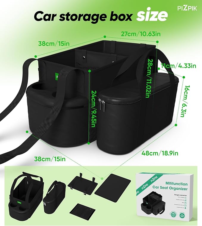 Plzpik Large Car Seat Organizer with Removable Cooler Bag for the Front or Back Seat for Kids and Adults.Versatile for Use in Multiple Scenarios.