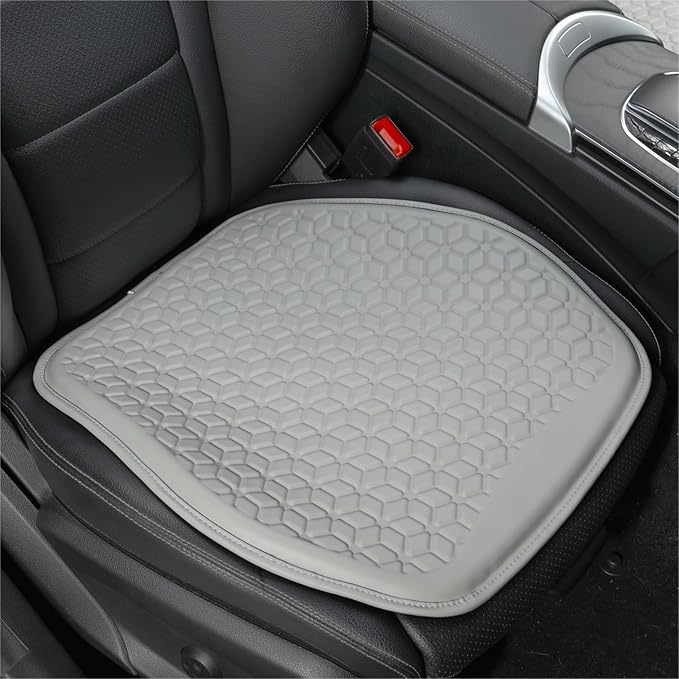 Thin Gel Seat Cushion for Car Seat, Office Chair, Wheelchair, Golf Cart - Non-Slip Car Seat Cushions with 0.7 Inch Gel - Sciatica & Coccyx Pain Relief (Leather, Grey)