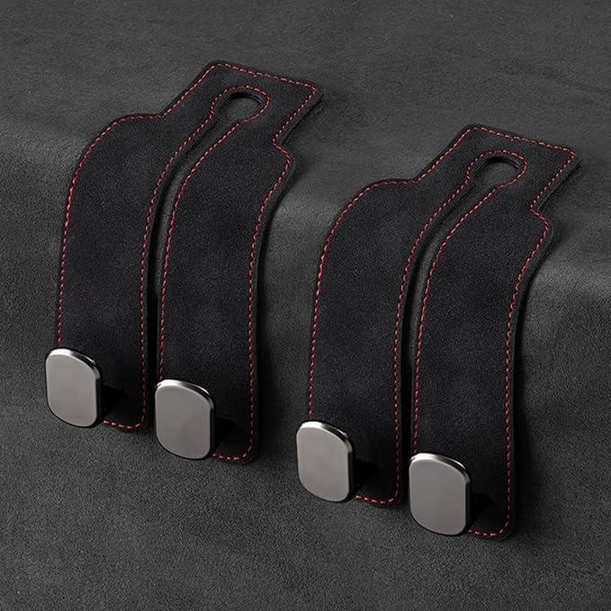 ZWYYTHC 2 Pack Car Seat Back Storage Hook, Headrest Hooks for Car with Metal Hooks, Premium Suede Leather Car Headrest Hooks Universal Car Seat Hooks for Purses, Bags & Groceries(Black)