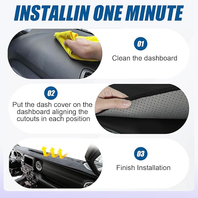 Dash Cover Mat Fit for Jeep Wrangler JL 2018 2019 2020 2021 2022 Gladiator 2020 2021 2022 Sahara Rubincon Accessories,Non-Slip Flannel Dashboard Cover Mat Sunshield Protector Sunshield Glare