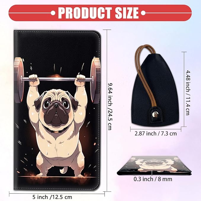 Car Document Holder with Magnetic Shut, Car Registration & Insurance Card Holder, Waterproof PU Leather Glove Box Organizer Vehicle Accessories Driver License for Women/Men, Pug Weightlifting