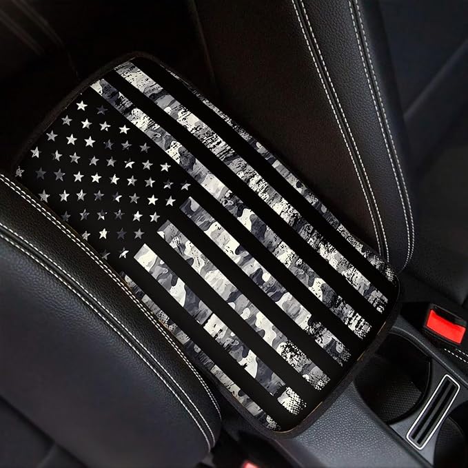 Horeset Camouflage American Flag Auto Armrest Cover Center Console Anti-Scratch Car Armrest Seat Box Pad Accessories Interior Decor Fit Most Vehicle