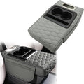 AOUTTUOA Gray Car Center Console Cover Universal Car Multifunctional Armrest Heightening Pad Microfiber Leather with Built-in Tissue Box & Cup Holder & Phone Storage Slot & Side Pockets