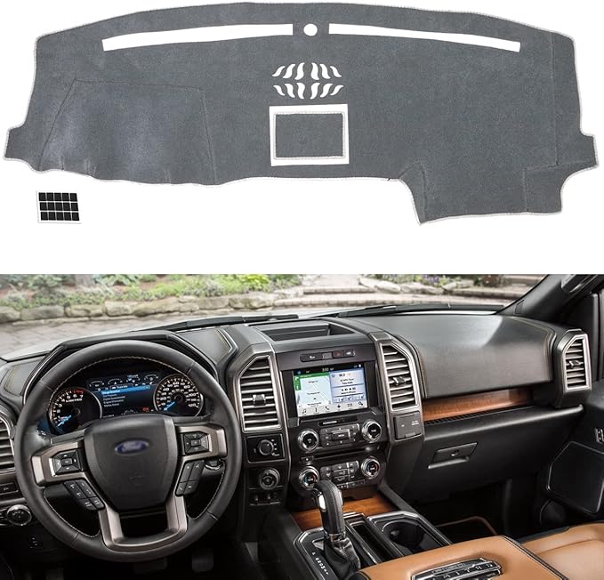 TUCAREST Dash Cover Fit for 2015 2016 2017 2018 2019 2020 Fo-rd F-150 Nonslip Car Dash Board Mat Sunshade No-Glare and Slip Pad Carpet Sunshield Protector (Without HUD) Flannel Grey