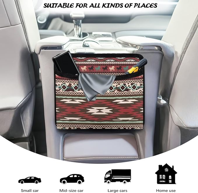Renewold Car Side Pocket Organizer, Front Back Seat Storage Pocket for Car, Universal Auto Console Door Window Storage Bag for Interior Organizer, Holder for Phone Sunglasses, Southwest Aztec Horse