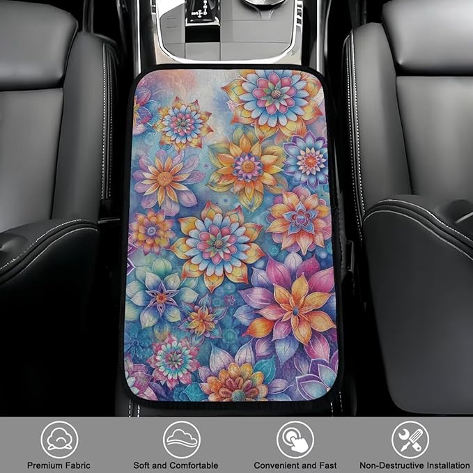 Bulopur Colorful Floral Car Console Covers Arm Rest Cover Car Easy to Install Armrest Console Cover Warmth Armrest Cover Protec 12.01 x 7.28 Inch Universal Armrest Cover Pad
