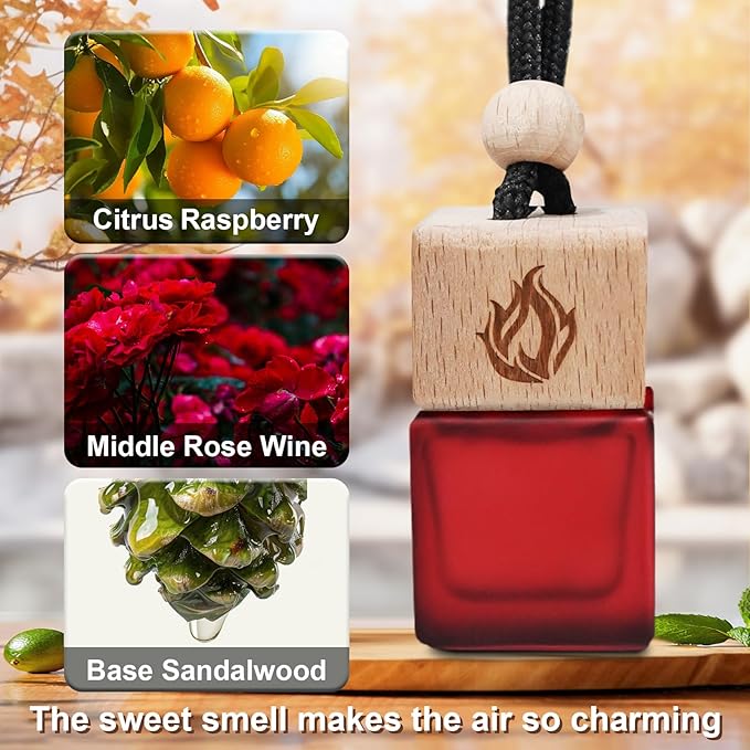 Car Air Freshener Hanging 2 Pack, Rosehip Wine Scent Car Perfume, Long Lasting Automotive Essential Oil Diffuser, Cute Car Accessories for Women Men