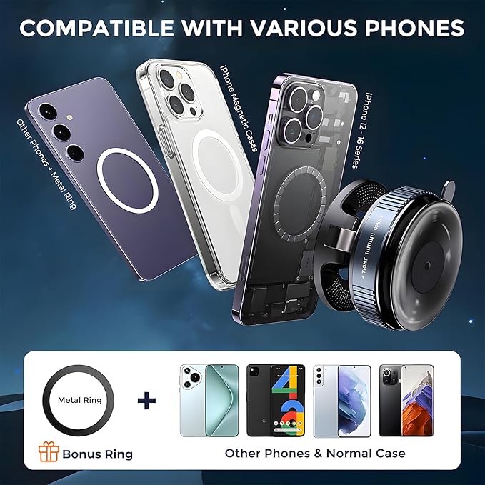 Magnetic Phone Holder for Car, Magsafe Car Mount with Nano Gel Suction Cup for Dashboard & Windshield, Compatible with iPhone 12/13/14/15/16/17 Series, Including Pro & Pro Max Models (Gray)