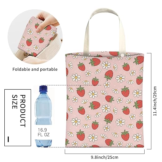 AXZOPDE Cute Car Trash Can, Hanging Canvas Car Back Seat Organizer and Storage Bag, Funny Car Trash Bag For Travelling, Outdoor Cute Pink Strawberry Flowers