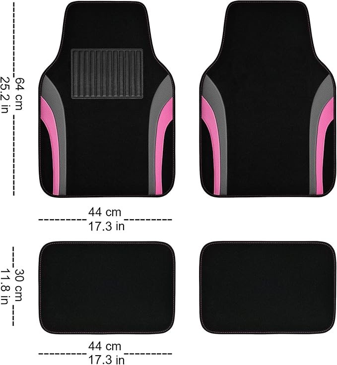 CAR PASS Leather Sporty Car Floor Mats Carpet, Universal Waterproof Automotive Floor Mat Fit for Sedans, Cars, Mid Trucks, Vans, SUV, Set of 4 (Black and Pink)