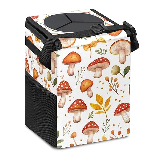 GVGHIDZ Car Trash Can – Multi-Purpose, Lightweight and Portable with Durable Water-Resistant Coating, No Installation Required, Practical and Ample Capacity, Variety of Colors.Mushroom