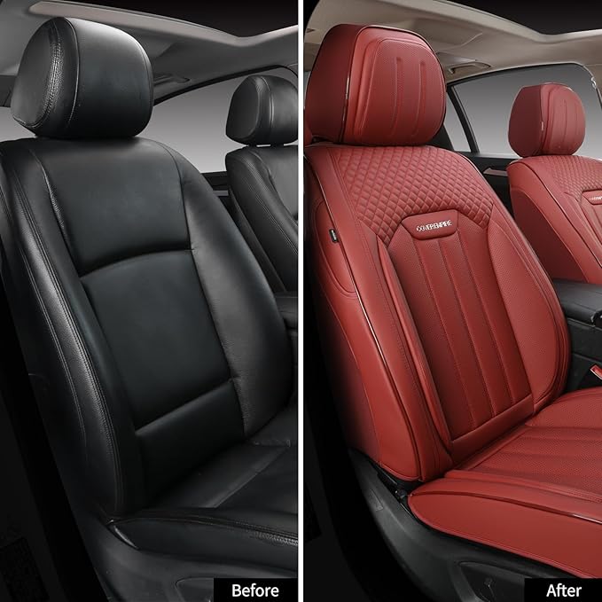 COVER EMPIRE Red Seat Covers for Cars, 2Pcs Universal Leather Car Seat Covers Front Seats, Full Coverage Automotive Seat Covers for Most Sedans Trucks SUVs, Waterproof Breathable Car Seat Cover