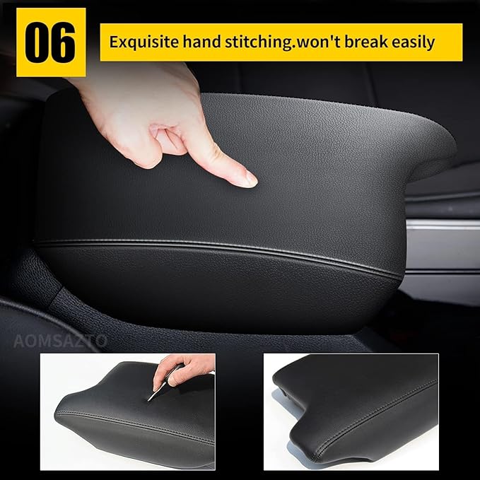 AOMSAZTO Console Covers for 2014 2015 Mazda Mazda3 Armrest Covers for Mazda 3 Black with Black Stiches