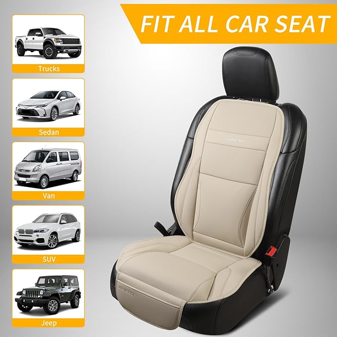 Gripure Car Seat Cover Protector for Front Seats – Waterproof, Breathable Faux Nappa Leather, Airbag Compatible, Dual Support for Waist & Legs, Universal Fit for Sedans, SUVs, Pickups (2pcs,Beige)