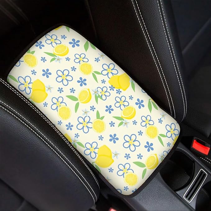 Lemon Car Center Console Armrest Cover Pad Waterproof Automotive Armrest Cover Pad Lemon Car Interior Decor Accessories for Truck Sedan SUV Vehicles