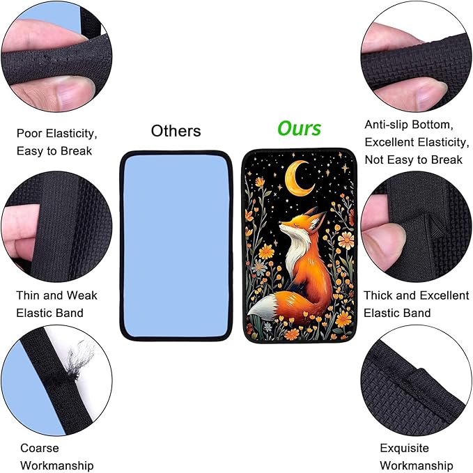 JANENFNA Car Armrest Cover Pads Universal Fashion Cute Auto Center Console Armrest Cover Pad with 2PCS Car Coasters Soft Waterproof Car Armrest Seat Protector for Women,Cute Fox Pattern