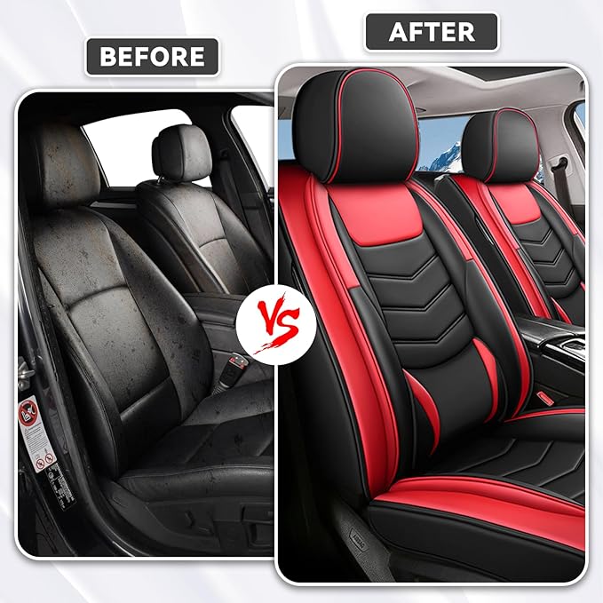 Car Seat Covers Fit for Chevy Trax 2015-2025, Side Airbag Compatibility, 3D Lumbar Support and Seamless Fit, Easy to Clean Sports Seat Cover2 Pcs Front, Black Red