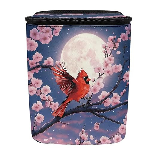 Talayituse Cardinal Moon Cherry Blossom Print Car Trash Can with Lid, Leak Proof Auto Trash Bag Hanging Vehicle Garbage Can Multipurpose Storage Container for Back Seat Road Trip