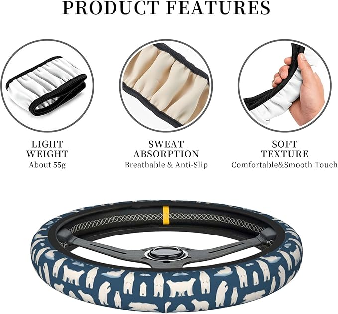 Neoprene Steering Wheel Cover Polar-Bears Car Steering Wheel Cover Universal Fit for Most Cars
