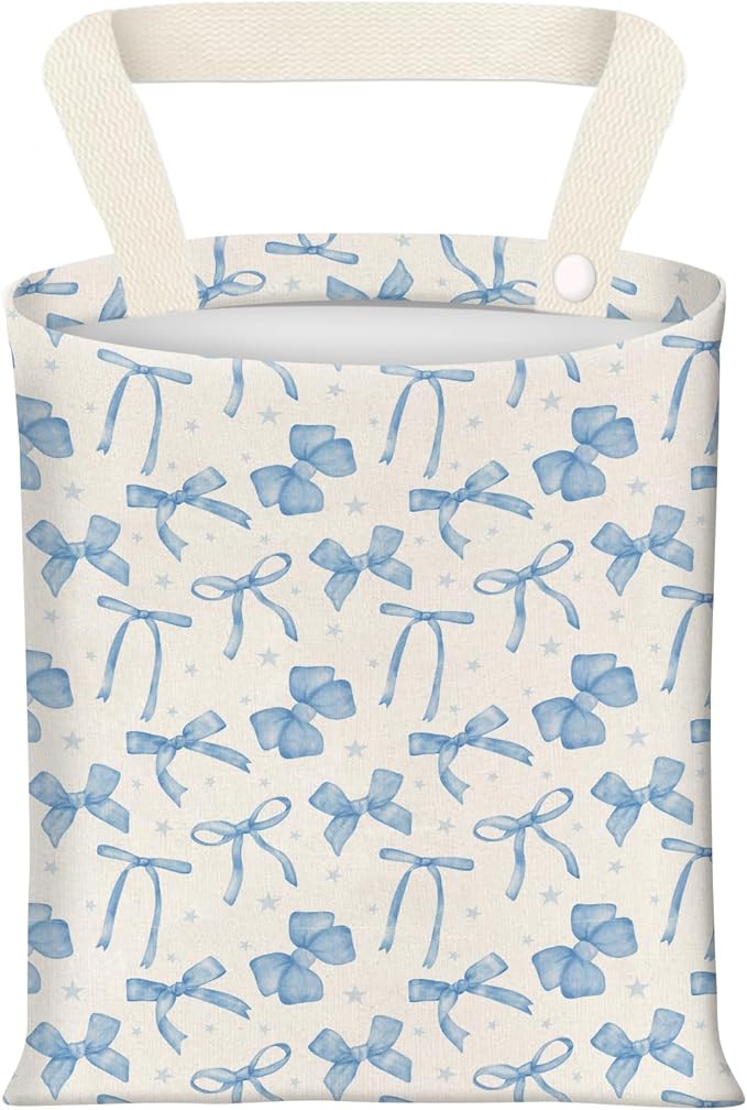 BEAKND Hanging Car Garbage Bag, Cute Car Trash Can Bag, Automotive Accessories for Women Men Watercolor Blue Bow