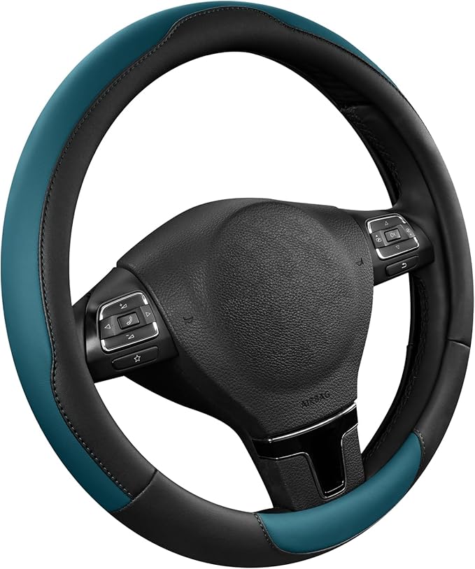 Road Comforts Steering Wheel Cover, Breathable Anti-Slip Leather Steering Wheel Cover, Universal Fit 14.5–15 Inch, Comfortable Grip - Blue Color