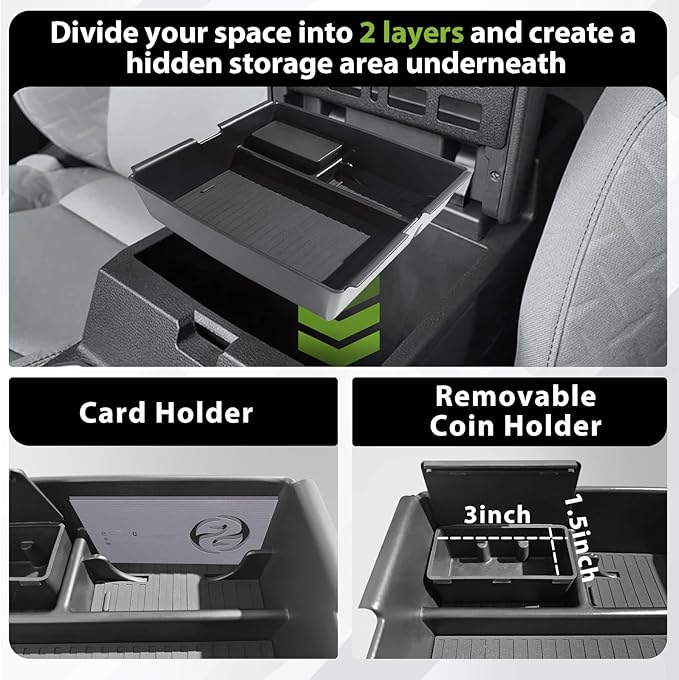 Muslogy Center Console Organizer Compatible with 2024 2025 Toyota Tacoma 4th Gen Accessories Interior Storage Box Insert Tray Phone Pocket(Console Organizer+Hanging Storage +Hidden Box)
