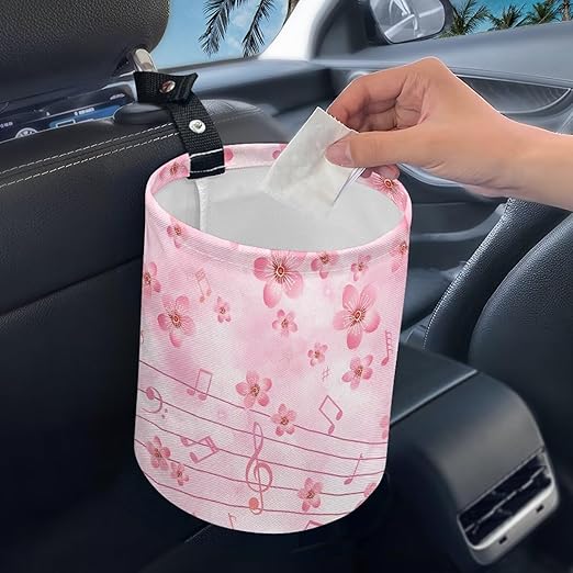Music Cherry Blossom Car Garbage Can Mini Car Trash Bin Truck Organizer Auto Storage Bag Waterproof Portable Accessories Road Trip for Kids