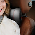 Otom Car Neck Pillow - Ergonomic Faux Leather Headrest Pillow for Driving Comfort | Travel Pillow Fits All Cars, Trucks, SUVs | Luxury Support (Black-Red)