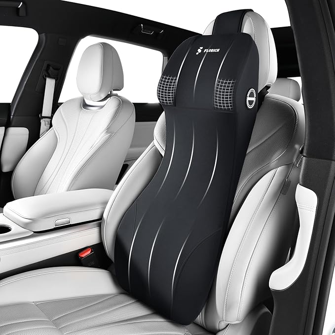 FLORICH Memory Foam Car Lumbar Support with Headrest Pillow 2-in-1 Car Seat Headrest & Lumbar Cushion Ergonomic Back Support Pillow Seat Cushion for Car Seat Driving Neck Back Pain Relief, Black