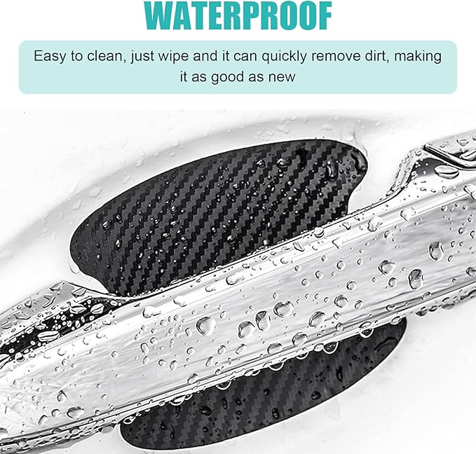 WZP 8PCS Car Door Handle Protectors, Carbon Non-Marking Fiber Handle Scratch Protector, Universal Car Exterior Accessories for Most Vehicles (Black)