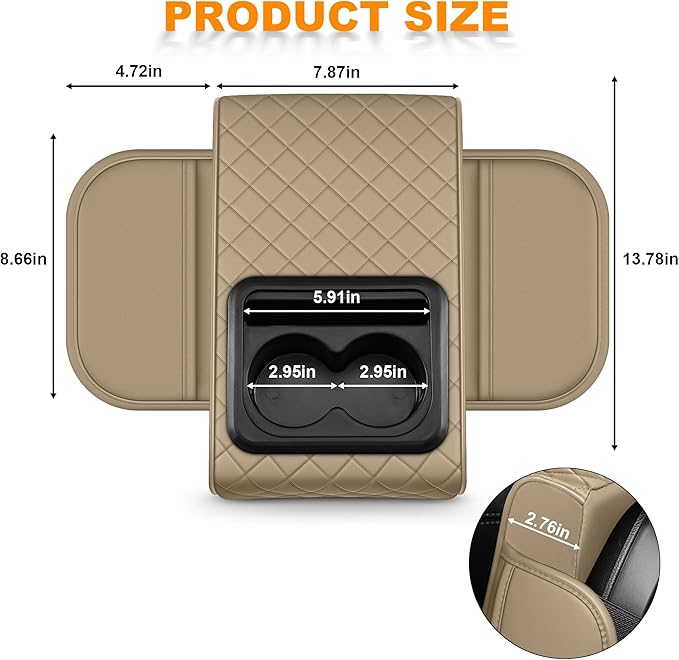 Armrest Cover for Car Fit for Jeep Wrangler - Center Console Cover with Cup Holders and 2 Storage Pockets(Beige)