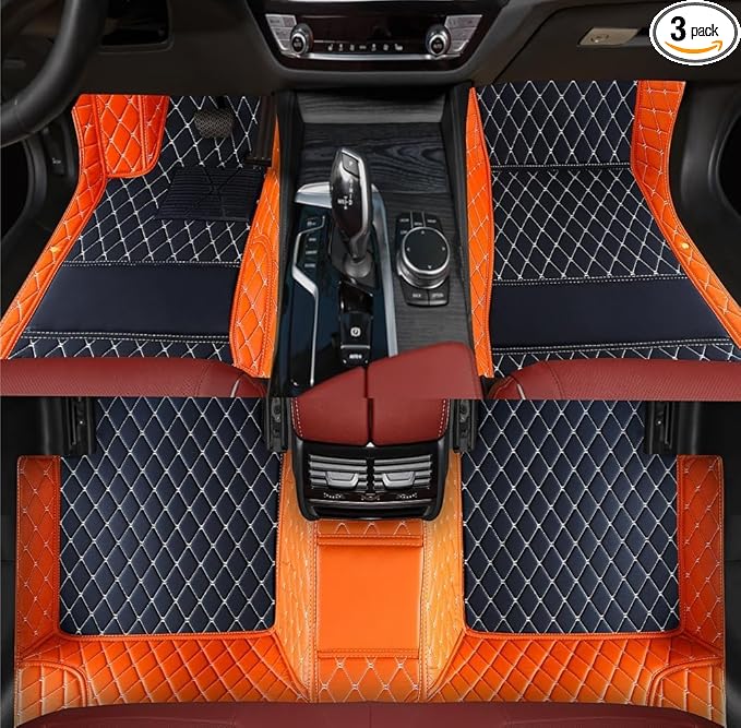 Custom Car Floor Mats Fit 96% Car Model Luxury Leather Waterproof Anti-Skid Full Coverage Liner Front Rear Mat/Set (Red Black)