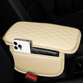 Car Center Console Cover Fit for Volkswagen Taos Leather Armrest Cover with 2 Storage Bags Waterproof Console Cover Scratch & Wear Resistant(Beige)