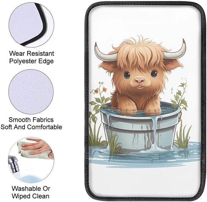 Cute Highland Cow Car Console Covers Armrest Console Cover Soft Car Center Console Cover Accessories Protect from Pet Claws Universal Cars Interior Accessories Decoration
