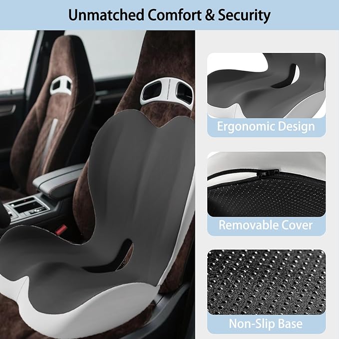 Seat Cushion for Truck Driver | Office Chair Seat Cushions for Office Chair with L-Shaped Ergonomic Design | Memory Foam Chair Cushion for Long Sitting Office Worker