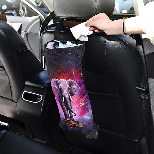 ALAZA Hanging Car Trash Bags Garbage Bag Trash Can for Back Seat Small Elephant 1 Washable Storage Bag Retractable 2 Pack