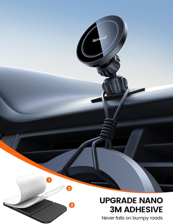 Lamicall 15W for MagSafe Car Mount Charger - [20X Strong Magnets] Wireless Car Phone Holder Charger, Magnetic Phone Holders for Car Vent Dash Gift Accessories for Women Men for iPhone 17 Pro Max Black