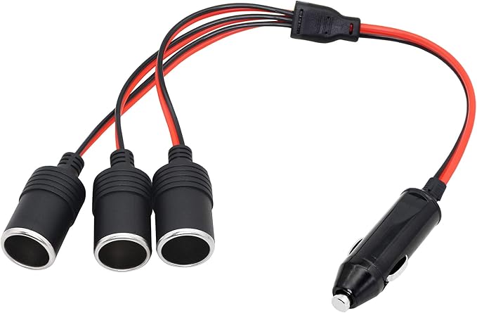 CERRXIAN 1 to 3 Car Cigarette Lighter 12v 24v Power Charger Adapter 3 Way Socket Splitter Female Socket Plug Extension Cord Cable