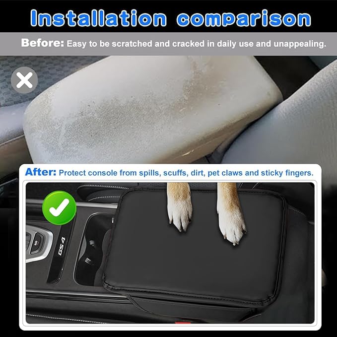 Car Center Console Cover Leather Armrest Cover Cushion with 2 Storage Bags Universal Car Armrest Seat Box Pad Car Interior Accessories Protector for Most Vehicle (Black)