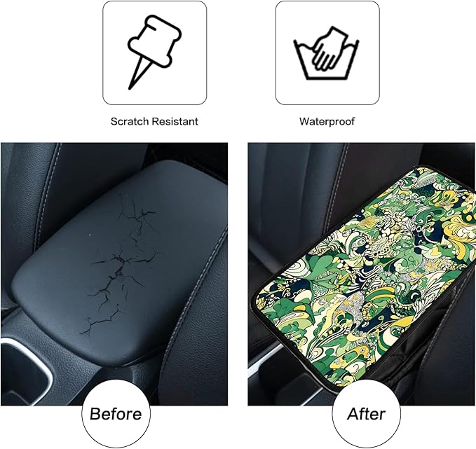 JANENFNA Car Armrest Cover Pads Universal Fashion Cute Auto Center Console Armrest Cover Pad with 2PCS Car Coasters Soft Waterproof Car Armrest Seat Protector for Women,Spiral Flower