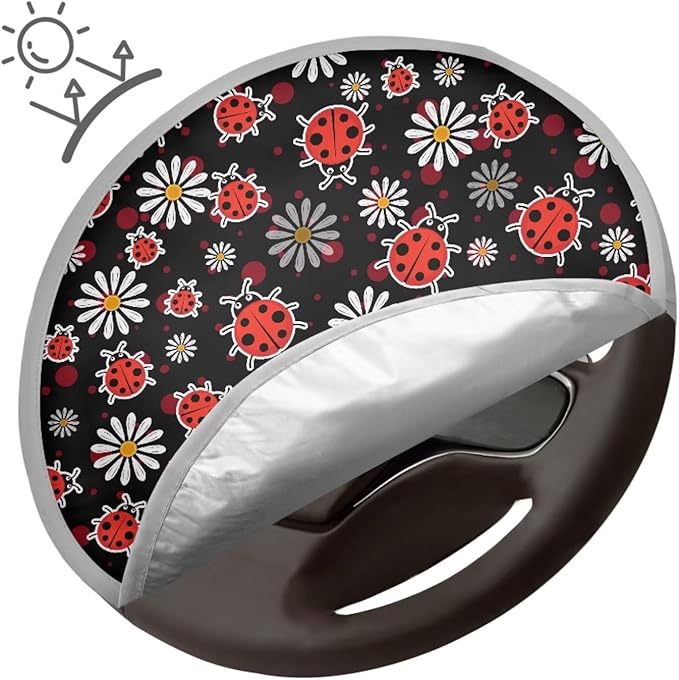 Ladybug Reflective Steering Wheel Shield Sunshade for Women Cartoon Vehicle Steering Wheel Sunblock Cover Keep Your Car for Friends