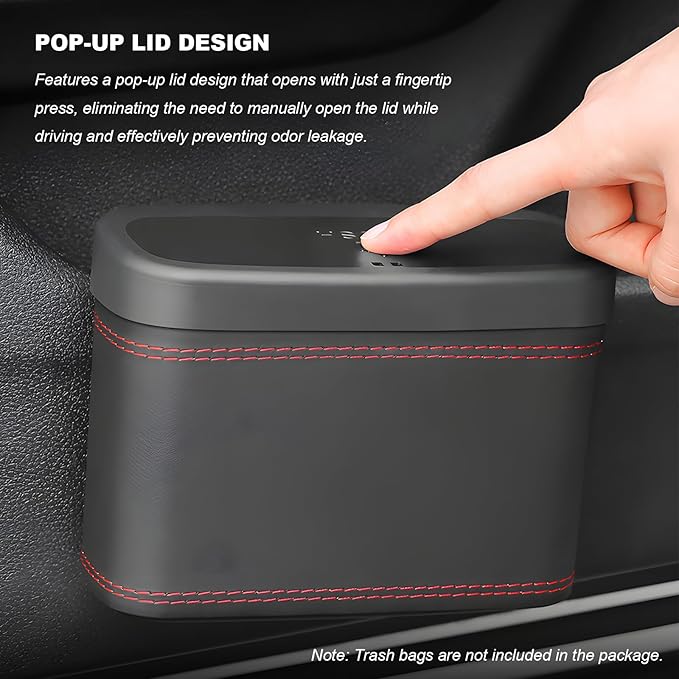 Car Trash Can with Lid, Leather Auto Dustbin Hanging Organizer with Mounting Clip, Multi-Purpose Leakproof Vehicle Garbage Bin Storage Container for Cars SUVs RVs (Beige)