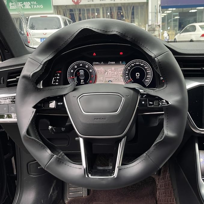 MEWANT Custom DIY Black Smooth Artificial Leather Steering Wheel Cover for Audi A6 Allroad A7 RS 6 Avant RS 7 S6 A7
