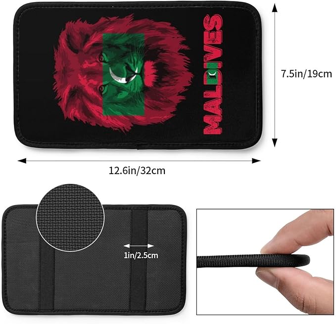 Vintage Maldives Maldivian Flag Lion Head Auto Center Console Armrest Cover Car Handrail Box Cushion Pad Mat Universal Fit Most Vehicle Sedan Truck SUV Soft Comfort Decor Accessories