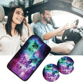 Car Armrest Cover Pads Universal Fashion Cute Auto Center Console Armrest Cover Pad with 2PCS Car Coasters Soft Waterproof Car Armrest Seat Protector for Women, Galaxy Three Wolves