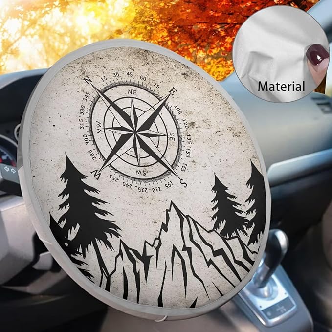 Mountain Steering Wheel Sun Cover 17 Inch Easy to Install Car Rudder Sun Heat Shield Foldable Vehicle Steering Wheel Vehicle UV Reflector Summer Essential Gift for Friends