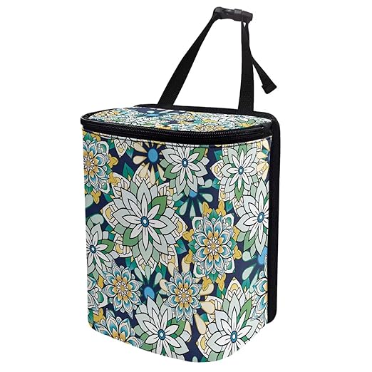 Mandala Floral Car Trash Can Easy to Install Car Trash Bag Hanging Lightweight Car Garbage Cans Interior Accessories for Most Cars SUV Truck Sedan