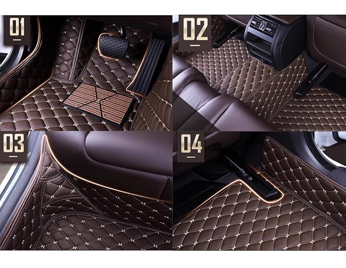 Custom Personalized Floor Mats for Cars，Luxury Full Coverage All Weather Car Floor Mats，Anti-Slip Leather Car Mat Set ，Custom Floor Mats for 99% of Cars, Trucks & SUVs (Black Beige)